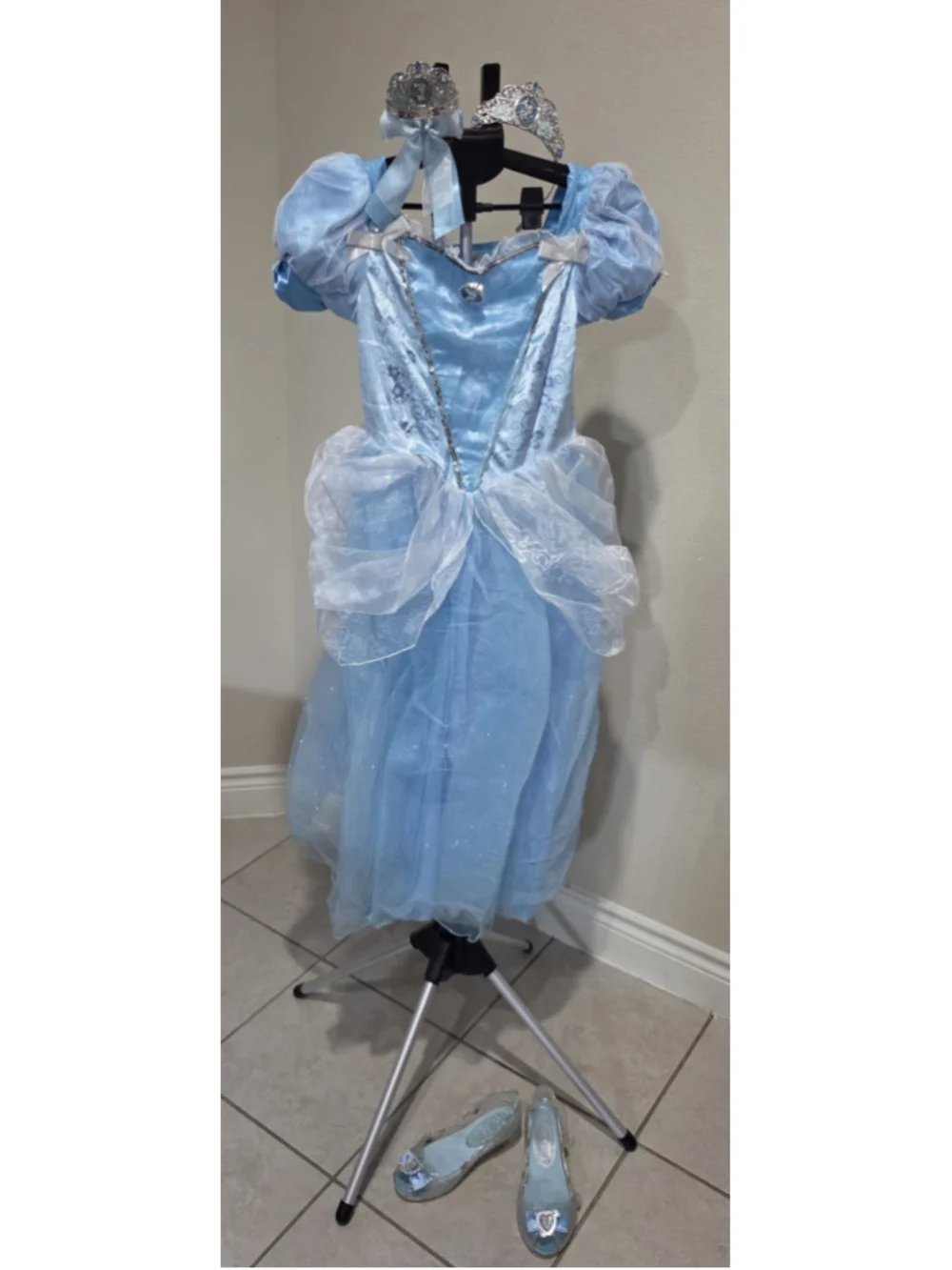 SET Disney Princess CINDERELLA Costume Cosplay Wand Tiara Shoes Halloween SZ 13